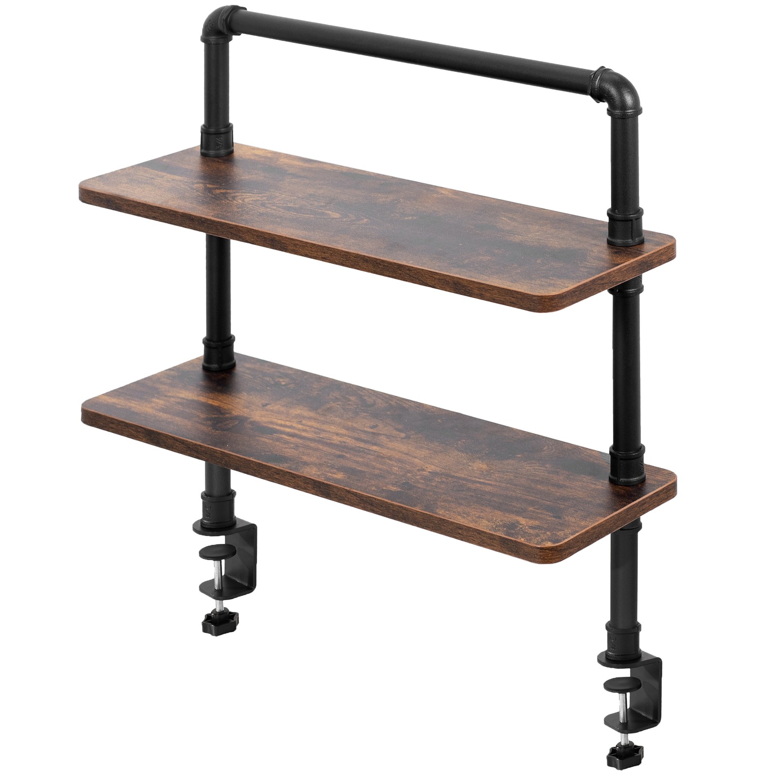 VIVO Clamp-on 24 inch 2-Tier Decorative Industrial Pipe Shelves, Vintage Brown