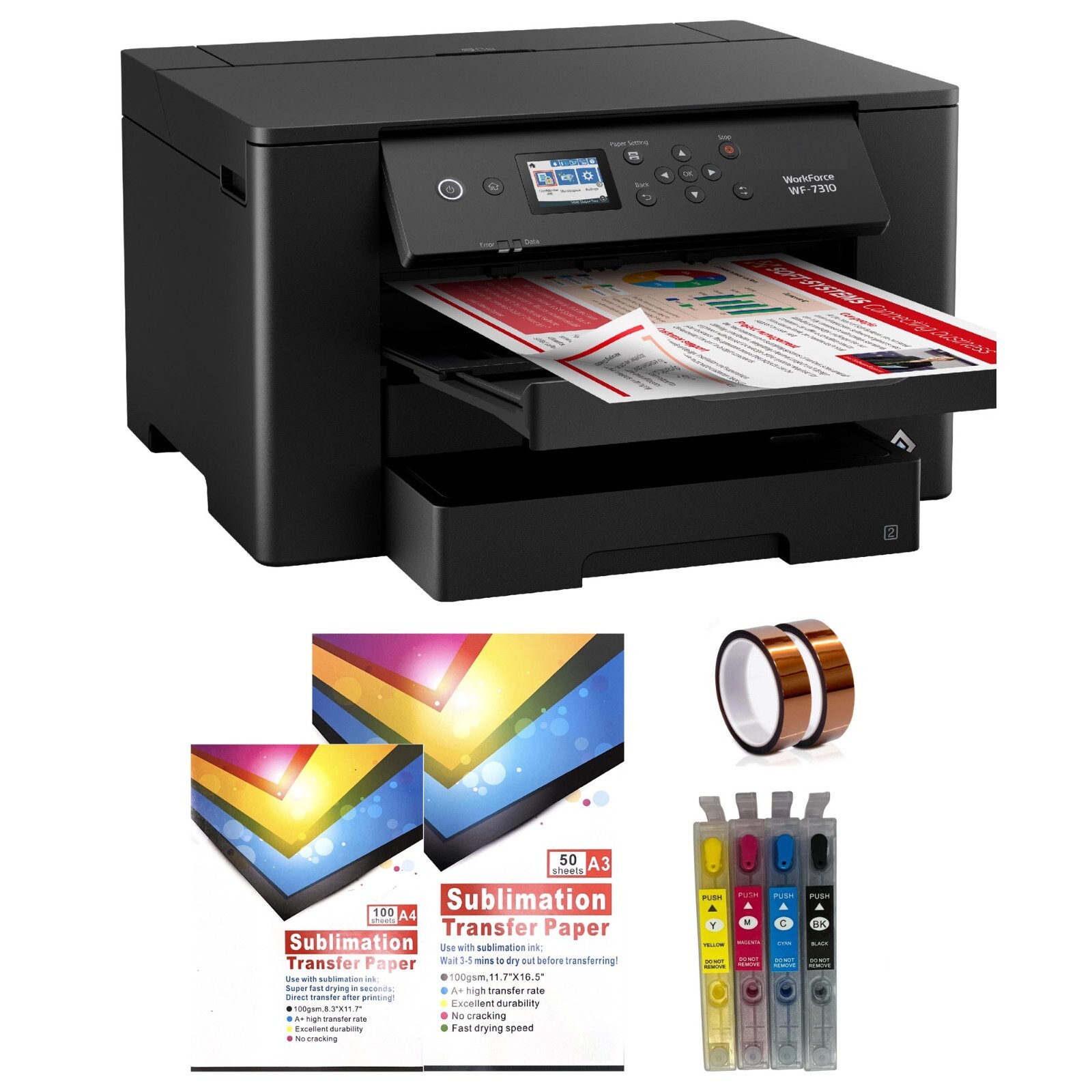 Wide Format Sublimation Printer Bundle Epson WF-7820 with A3 sublimation paper