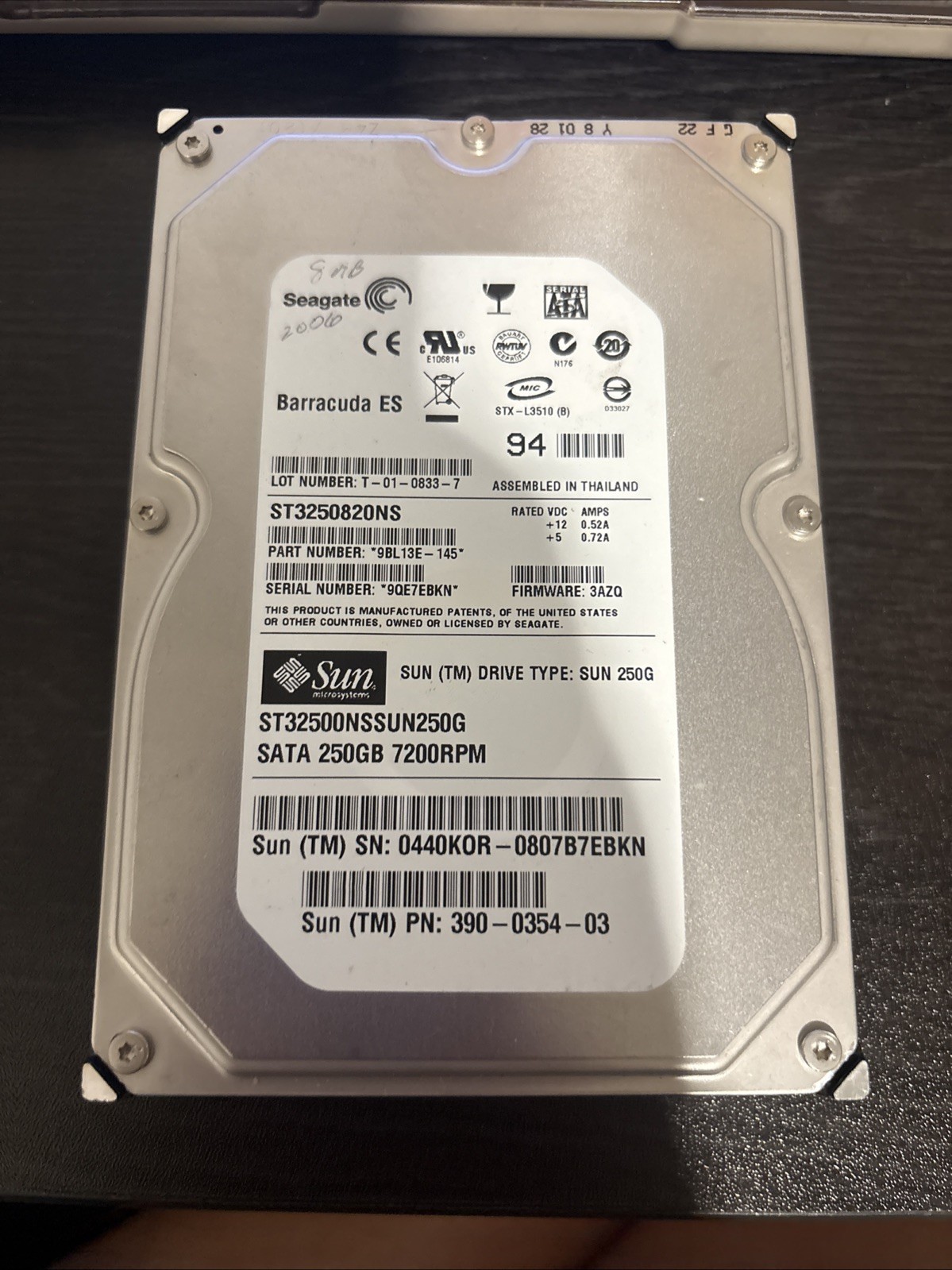 Seagate Barracuda ES SUN ST32500NSSUN250G , 9BL13E-145 , 250GB SATA Drive