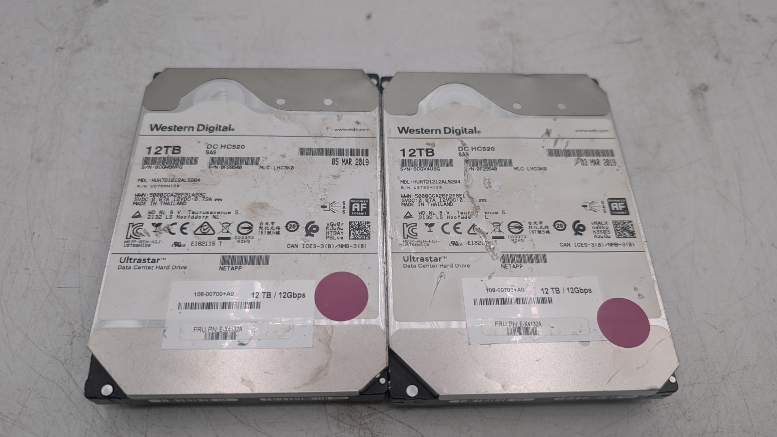 Lot Of 2 WD DC HC520 12TB 7.2K SAS 12Gbps 256MB 3.5" HDD HUH721212AL5204