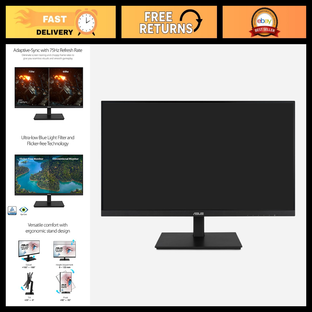 24" 1080P FHD IPS Computer Monitor with USB Docking & DisplayPort - Great for Ho