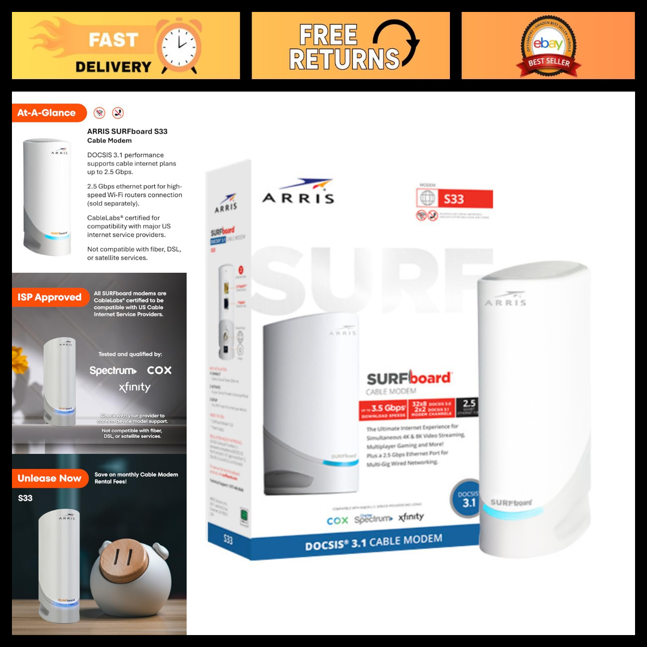 High-Speed DOCSIS 3.1 Cable Modem | Multi-Gig Internet Up to 2.5 Gbps, Fast Conn