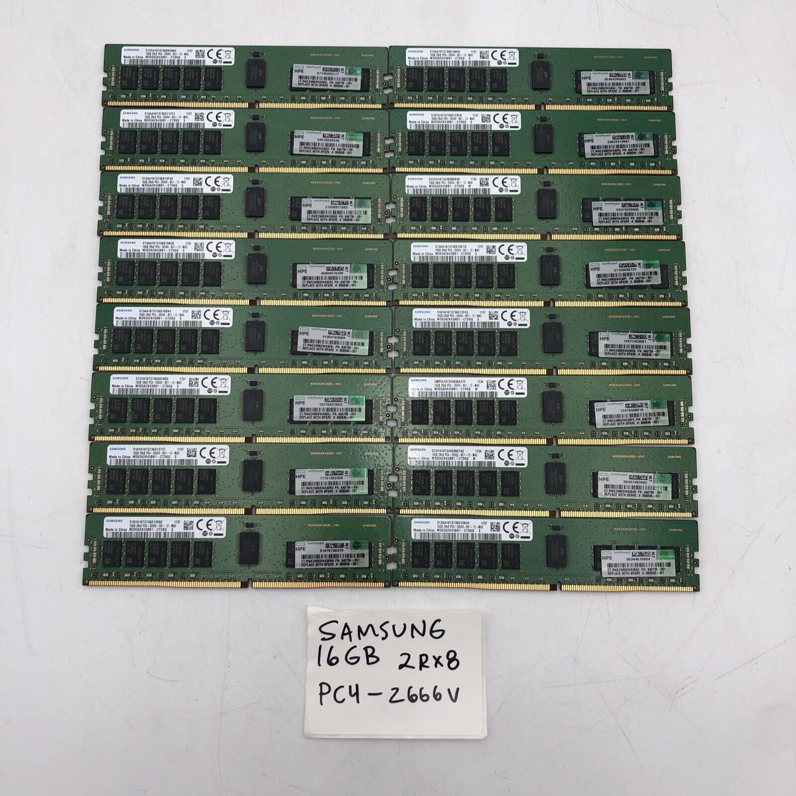 LOT OF 16 M393A2K43BB1  SAMSUNG 16GB 2RX8 PC4-2666V DDR4 SERVER MEMORY READ II