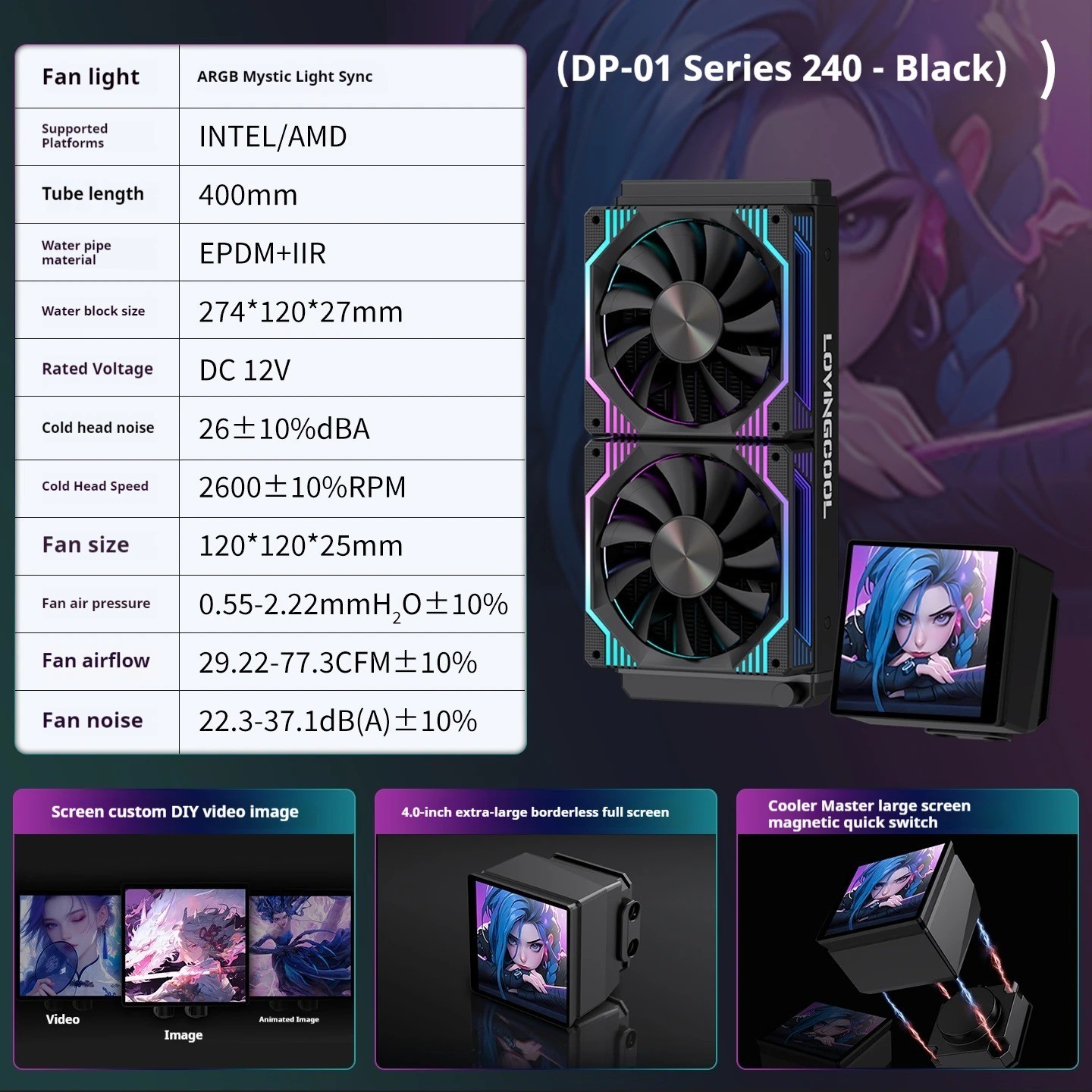 Lovingcool Dp-01 Cpu Liquid Cooler 240/360mm 4" Lcd Screen A-rgb Water Cooling