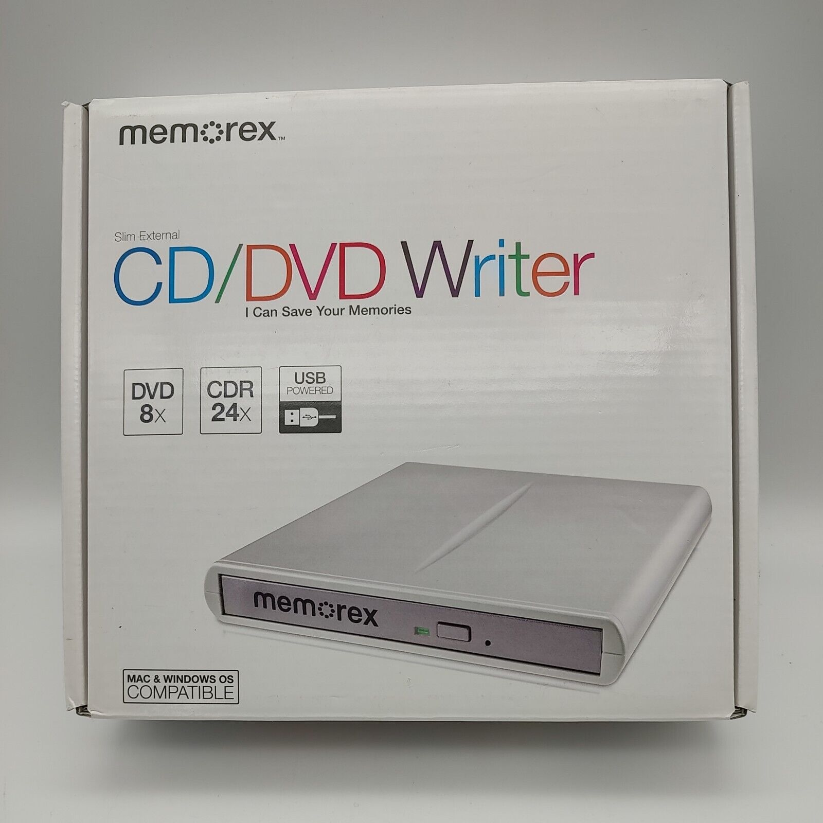 MEMOREX CD/DVD Writer Burner - Slim External DVD 8x CDR 24x USB Powered Open Box