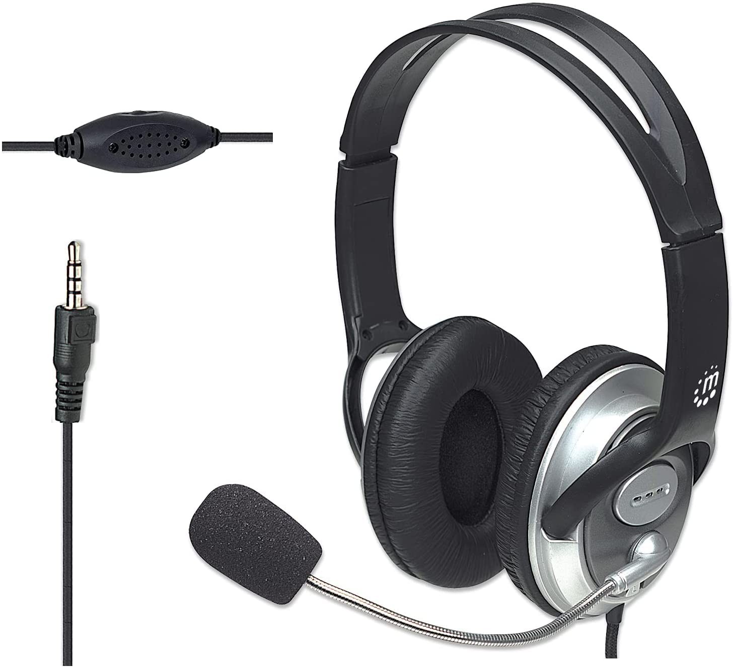 MANHATTAN Wired Stereo Headset with Mic, 3.5 mm Plug, 8 ft Cable