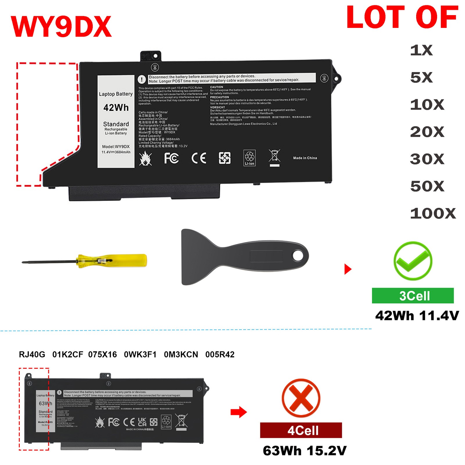 🧡LOT Replace WY9DX Battery For Dell Latitude 14 5420 15 5520 Precision 15 3560