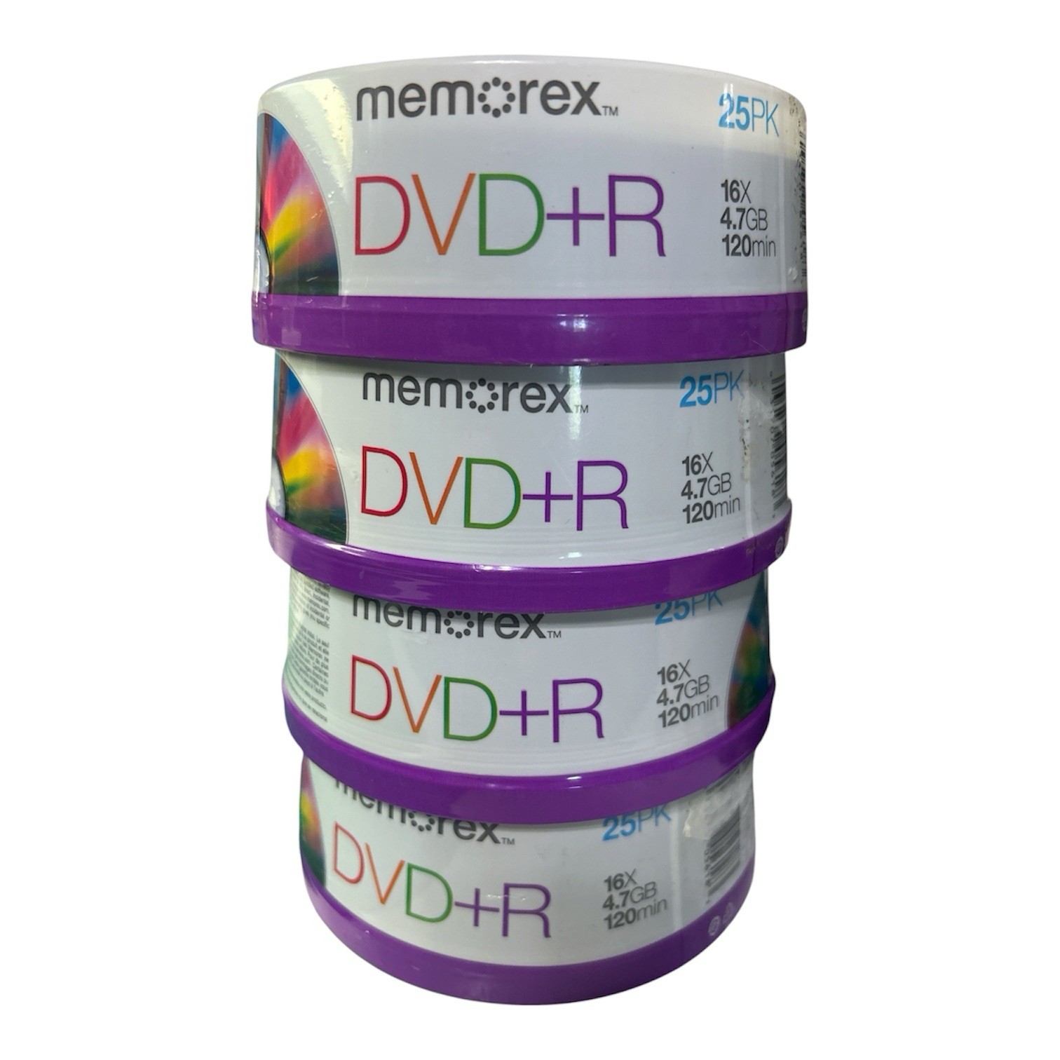 (4) Memorex DVD+R Writable Discs 25-Pk each 4.7GB 120 Min 16x