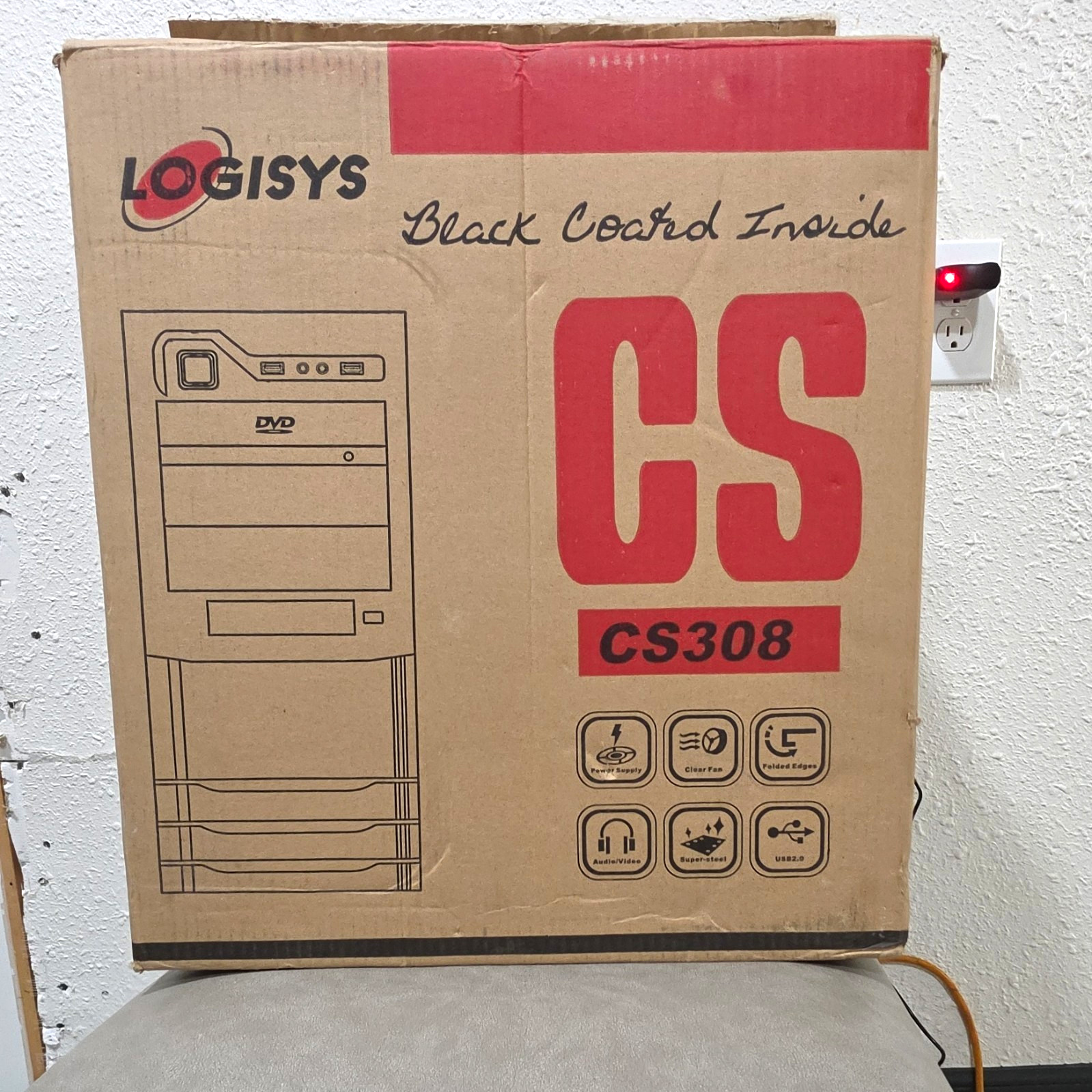 Logisys CS308 OCS-308 ATX Mid Tower Case Ruby Red/Black w/ 480W PSU, USB/Audio