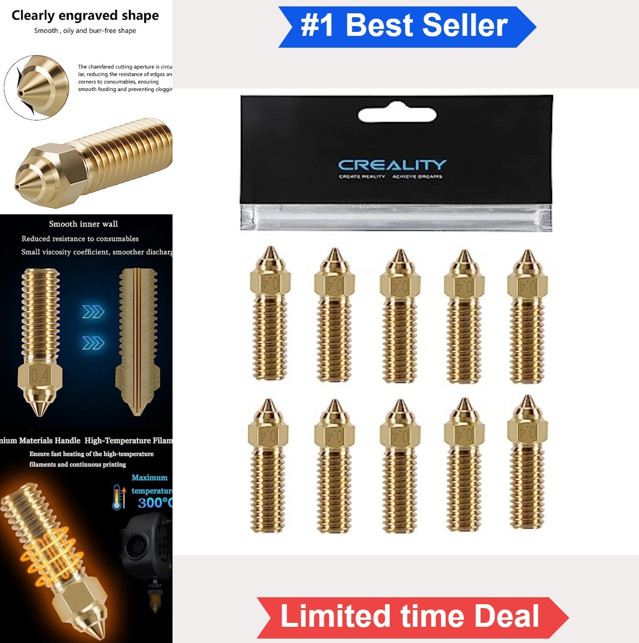 10 PCS Brass 0.4mm High Speed 3D Printer Nozzles Kit for K1 Ender 3 V3 KE Max
