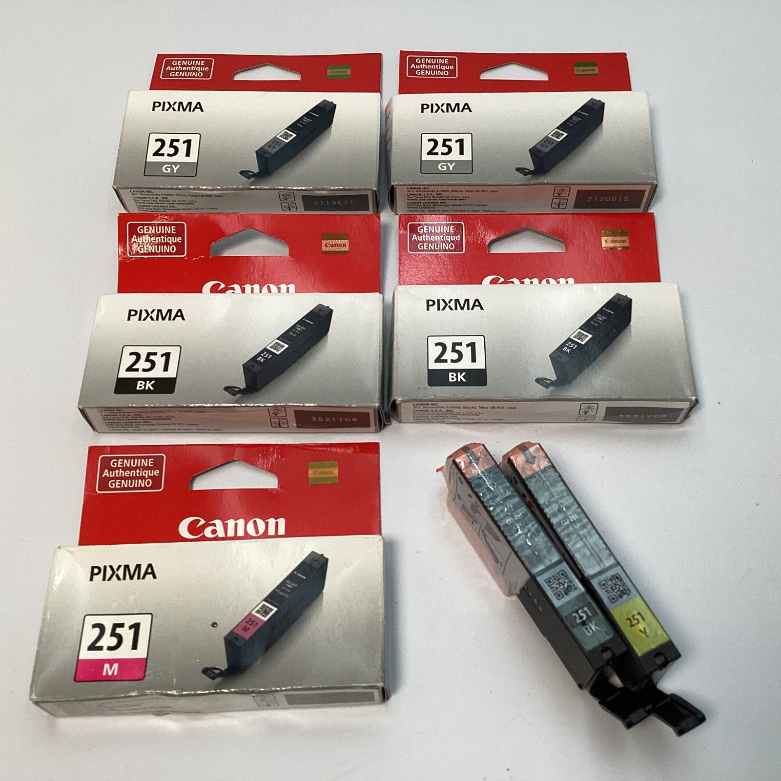 (Lot of 7) Genuine Canon CLI-251 Ink - 3 Black 2 Gray Magenta Yellow OEM