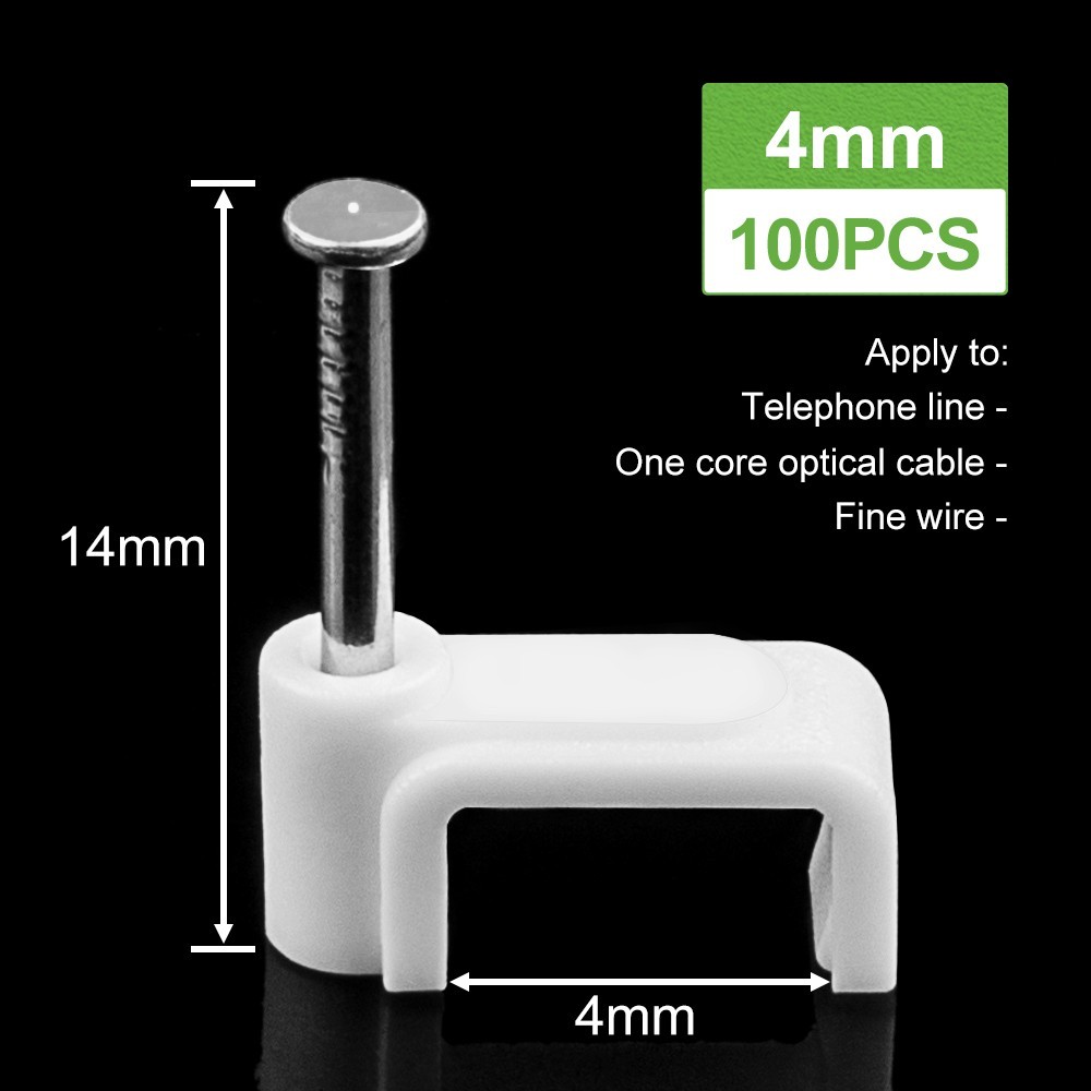 100x Flat Cable Clips Wire Management Clamp Steel Nail Cord Holder 4mm - 14mm