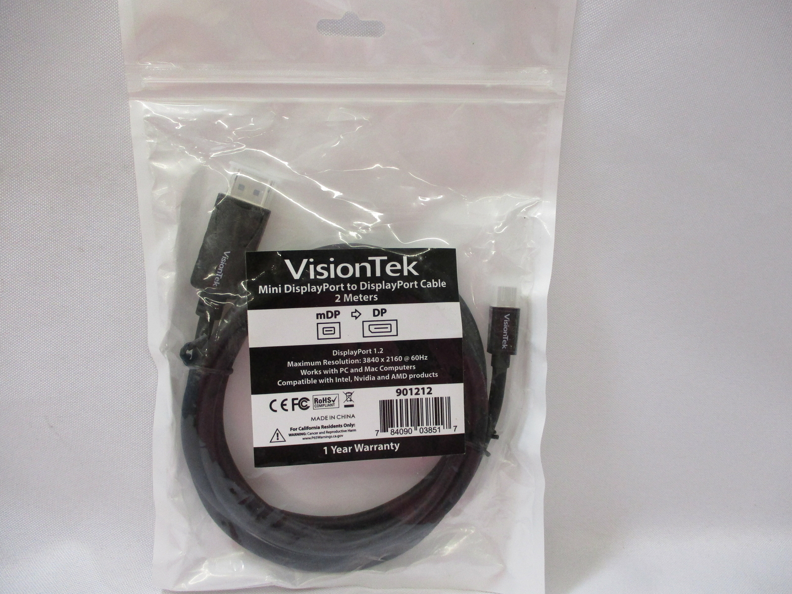 *NEW* VISION TEK 901212 MINI DISPLAY PORT TO DISPLAY PORT A/V CABLE