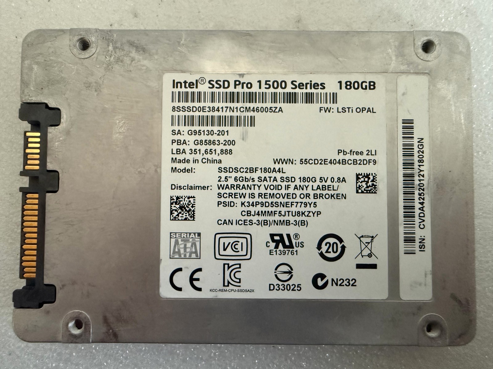 Intel Pro 1500 180GB SSD 2.5" SATA 6Gb/s SSDSC2BF180A4L  