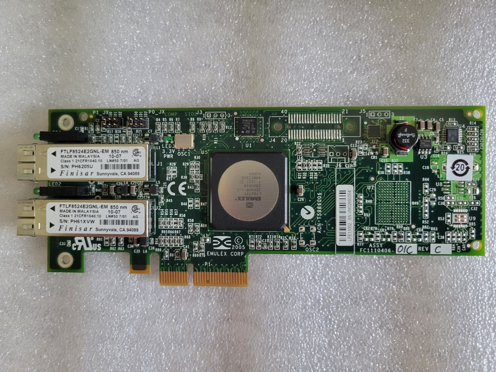 4Gbps 2-Port PCI Fiber Adapter Card IBM Finisar 10N8620 FTLF8524E2GNL-EM