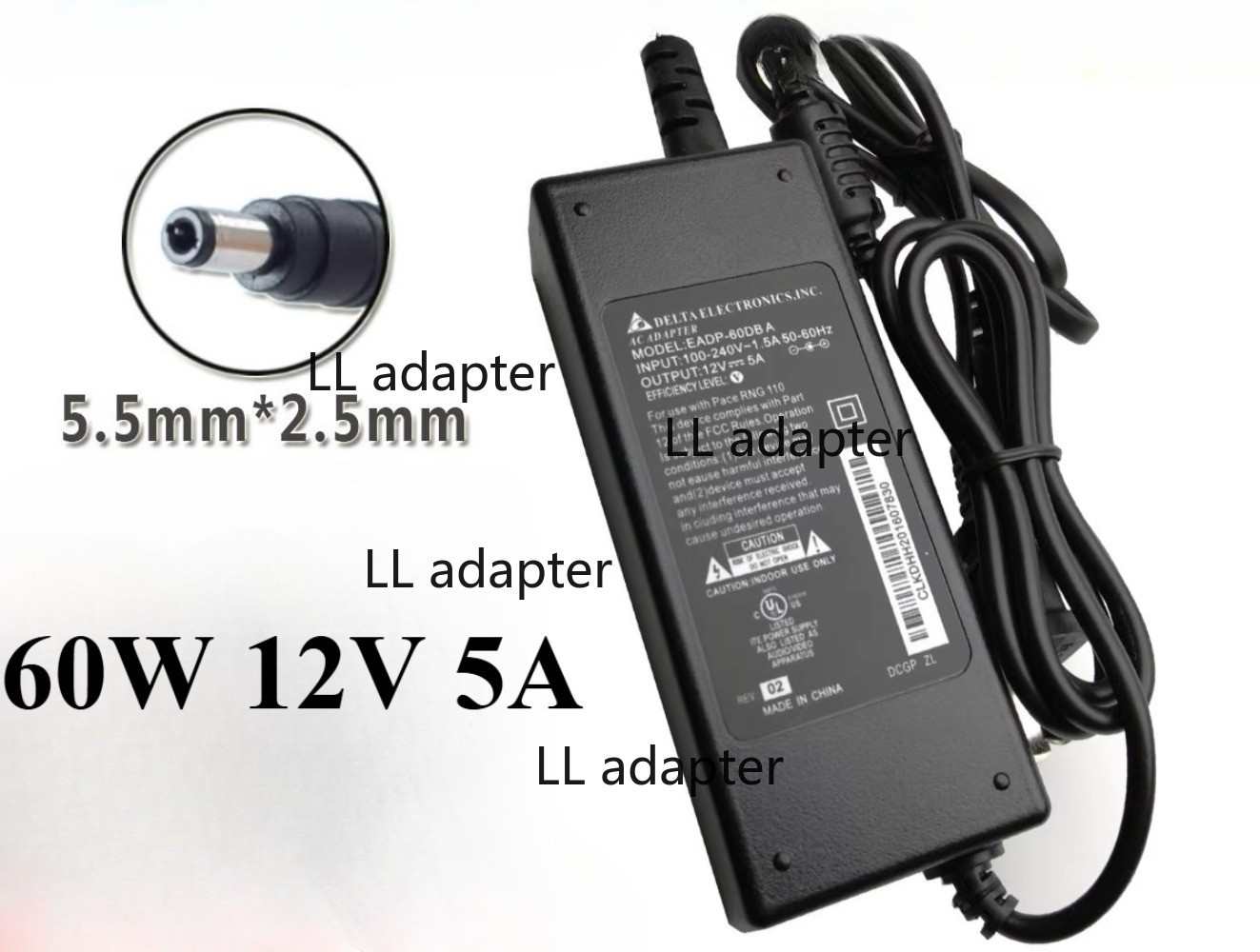 Genuine Delta 60W 12V 5A Charger Power Supply 5.5*2.5mm Tip AC Adapter