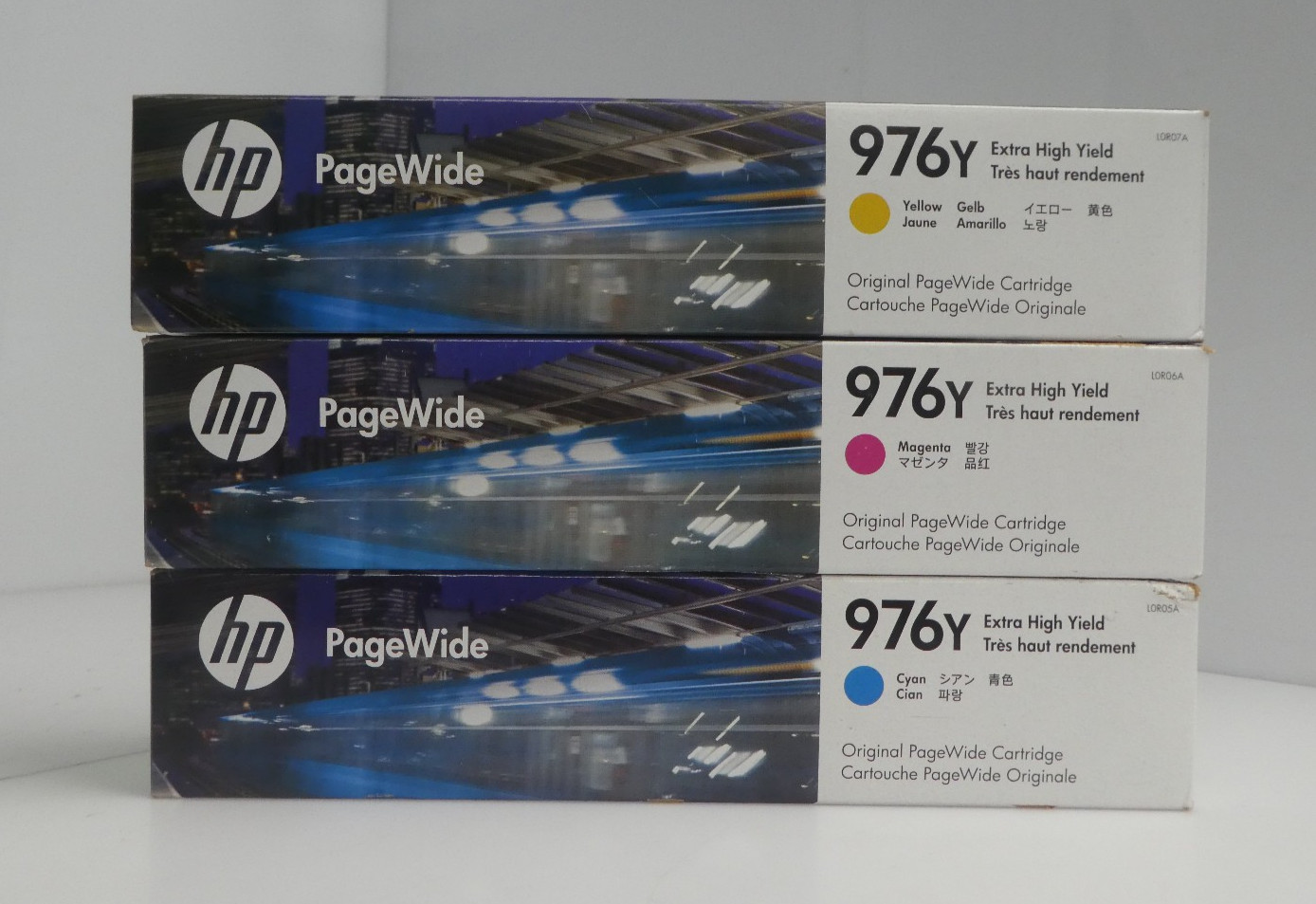 Lot of 3 HP PageWide 976Y Extra High Yield Yellow Magenta Cyan Ink Cartridges