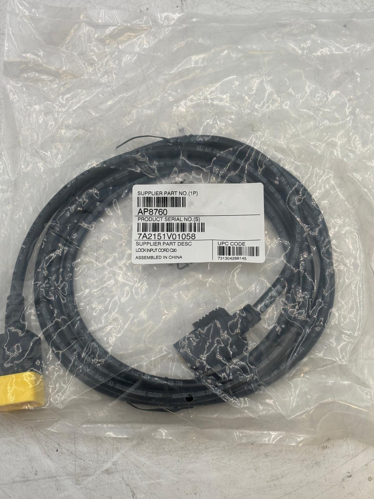 APC AP8760 Locking C19 To Locking C20 Male To Female Power Cable - NEW