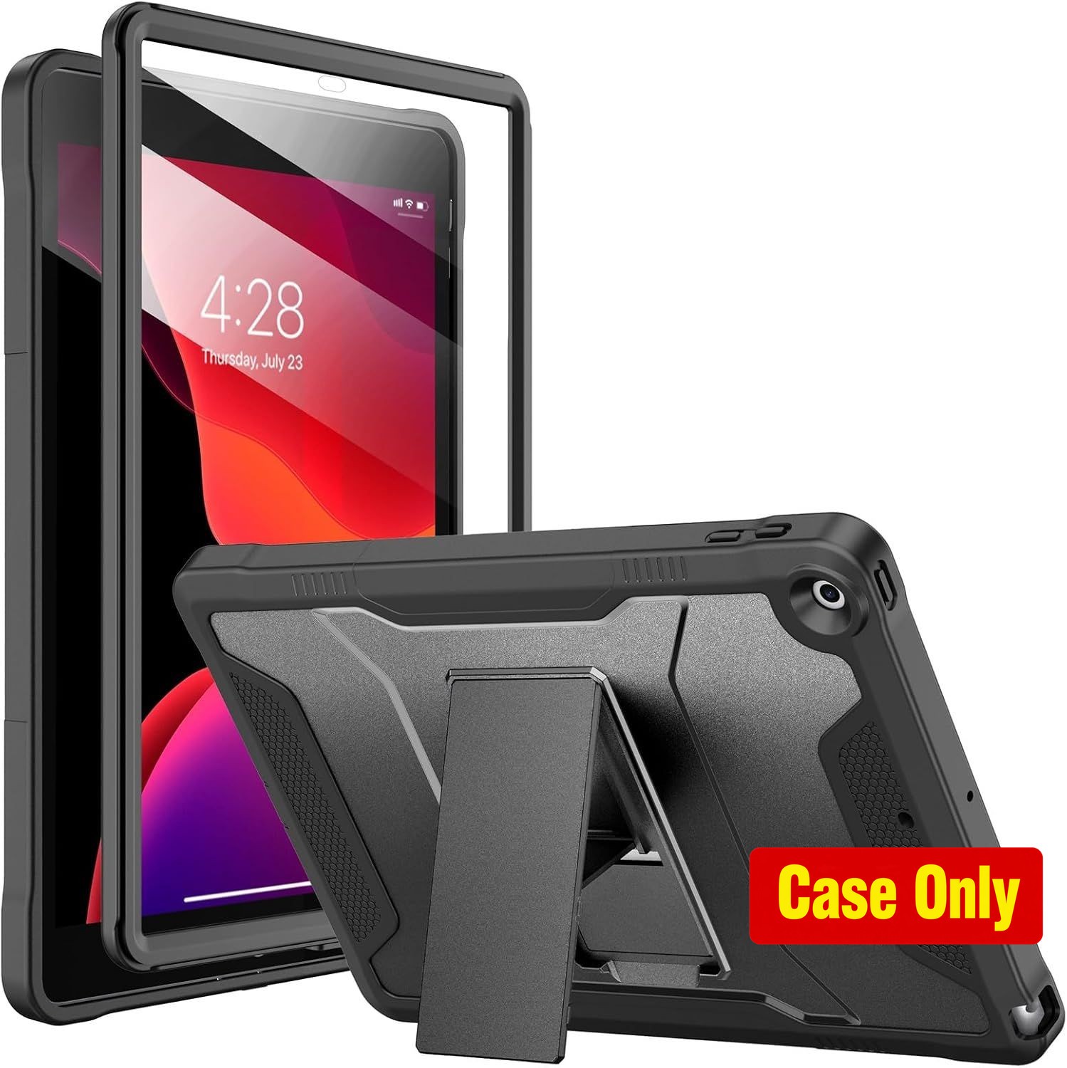 Rugged Black Case for 10.2-Inch iPad 7th/8th/9th Gen with Kickstand & Screen Pro