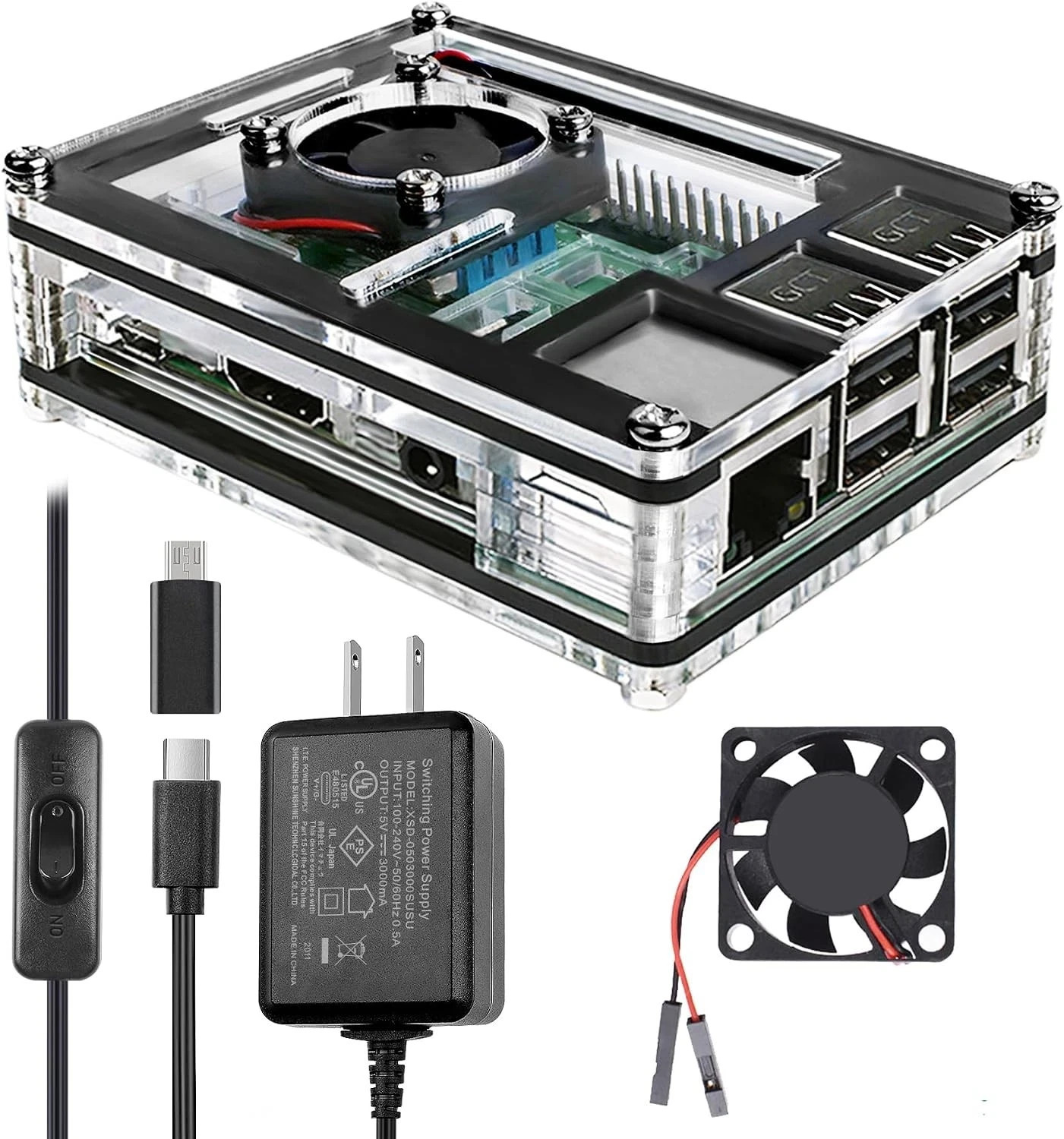Raspberry Pi 3 B+ Case with Fan Cooling Pi 3B Case with 3 Pcs Heat-Sinks 5V