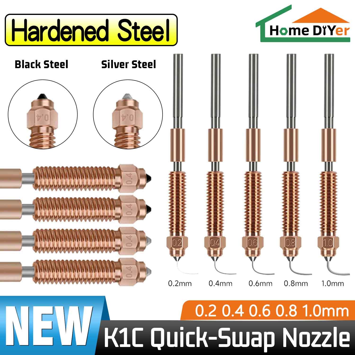 0.4/0.6/0.8/1.0mm K1C Nozzle Quick-Swap Nozzle for Ender-3 V3 K1 Max 3D Printer