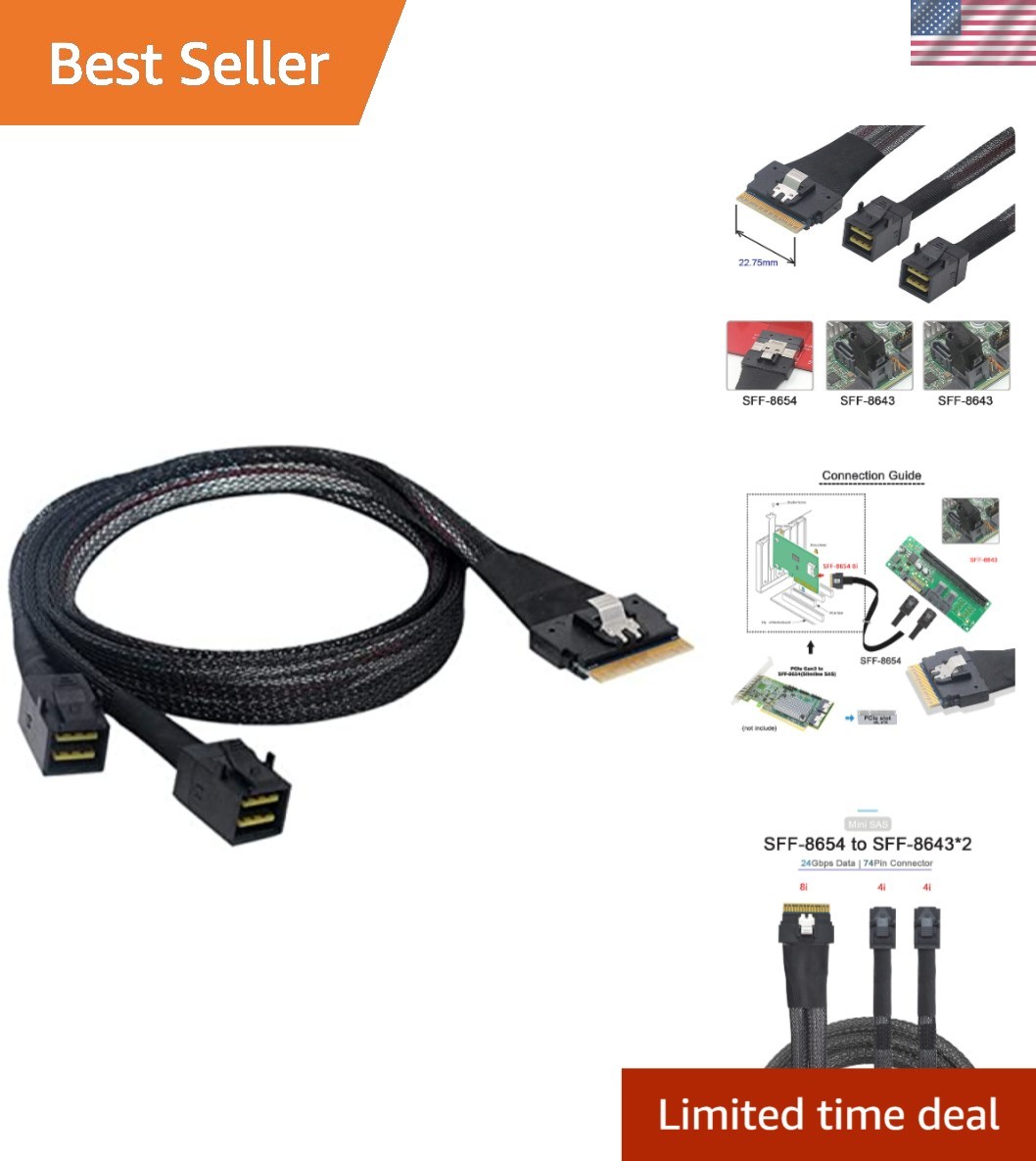 24Gbps High-Performance PCI-E Ultraport Slimline Cable SFF-8654 to Dual SFF-8643