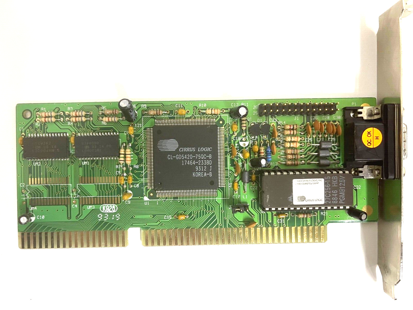 VINTAGE 1993 CIRRUS LOGIC CL-GD5420-75QC-B 256K 16 BIT ISA VGA CARD MXB163