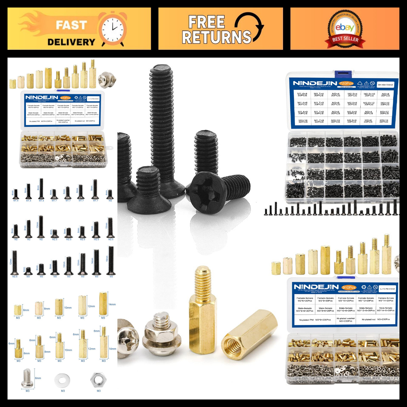 720pcs Laptop Repair Screws & 910pcs Motherboard Standoffs Kit, Flat Head & Hex