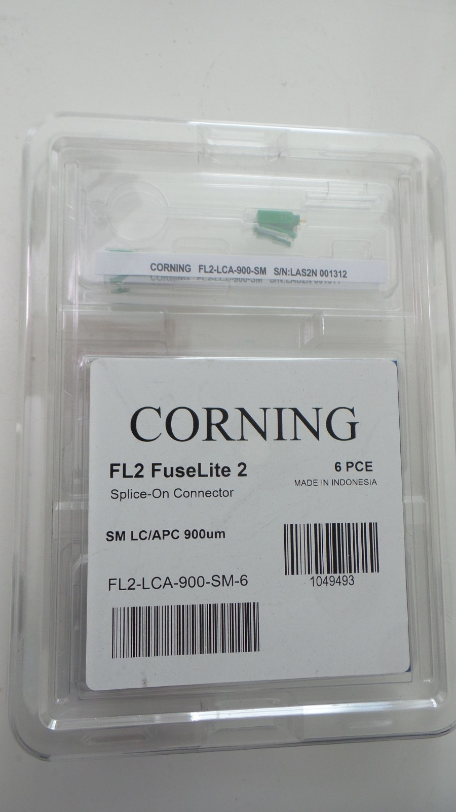 Corning # FL2-LCA-900-SM-6 Splice-On Connector SM LC/APC 900UM 6PC