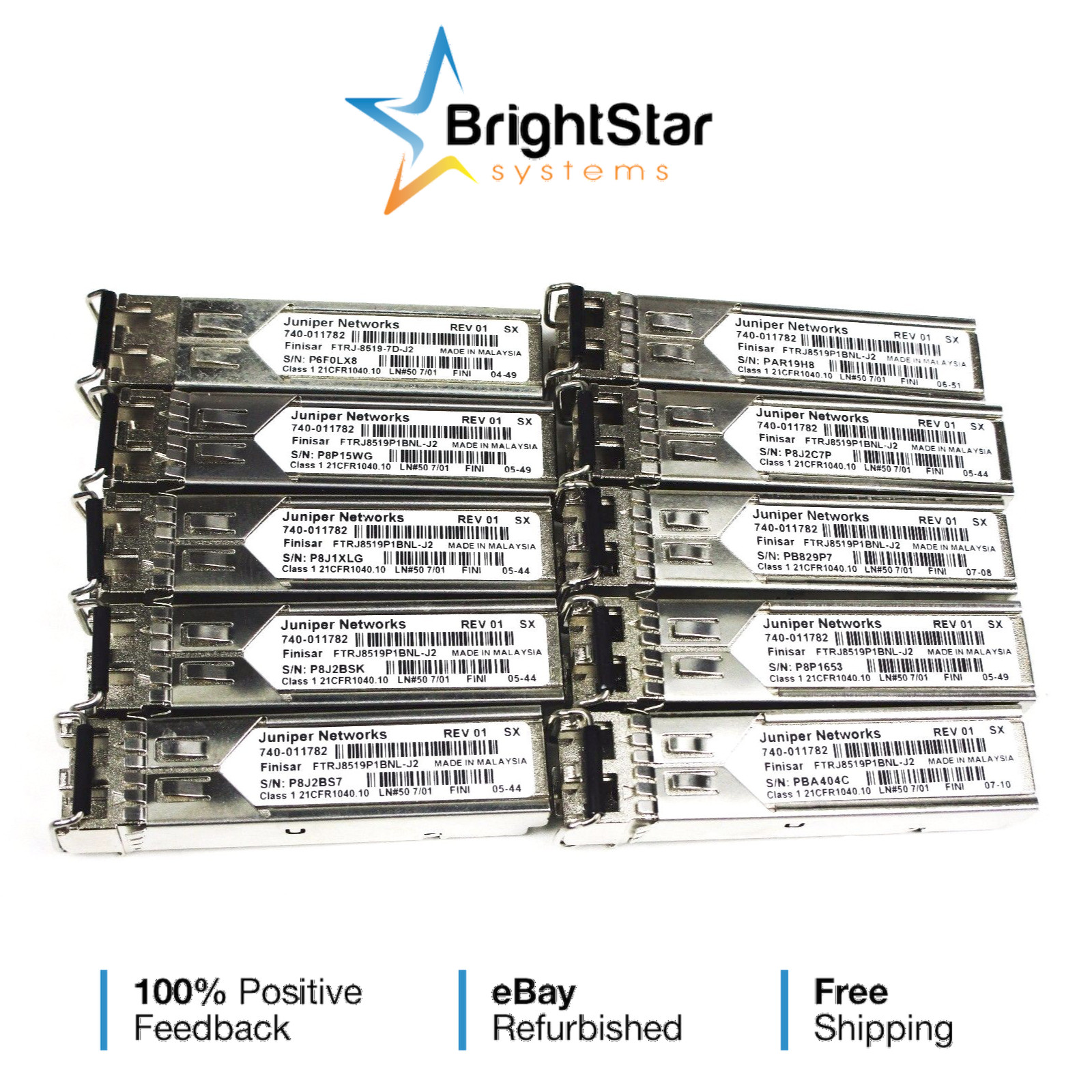 Lot of 10 Juniper SFP-1GE-SX  10 Pack Small Form Factor 1000Base-SX Optics
