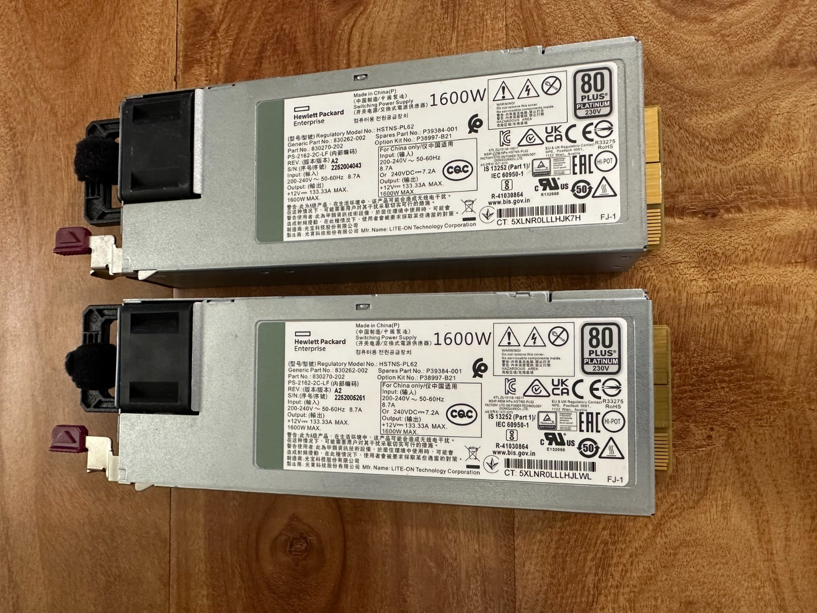 2x P38997-b21 830270-302  HPE 1600W Flex Slot Platinum Hot Plug P39384-001