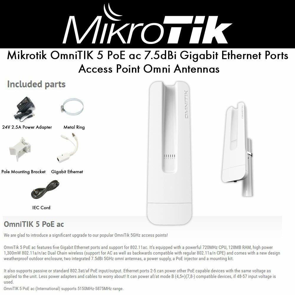 Mikrotik OmniTIK 5 PoE ac 7. 5dBi Gb Ethernet Ports Access Point Omni