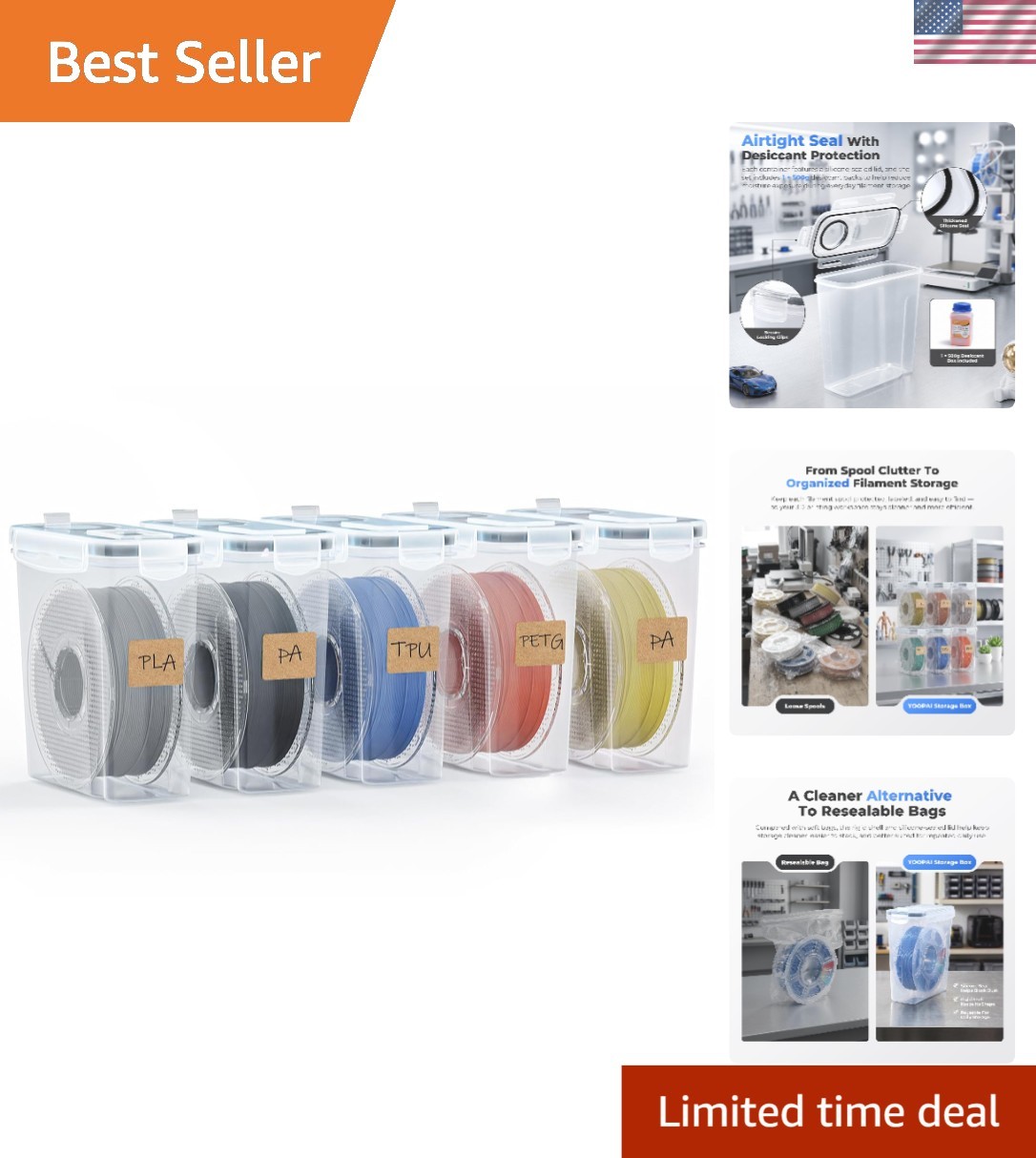 5-Pack 3D Printing Filament Storage Box - Moisture-Proof & Dust-Proof Solution
