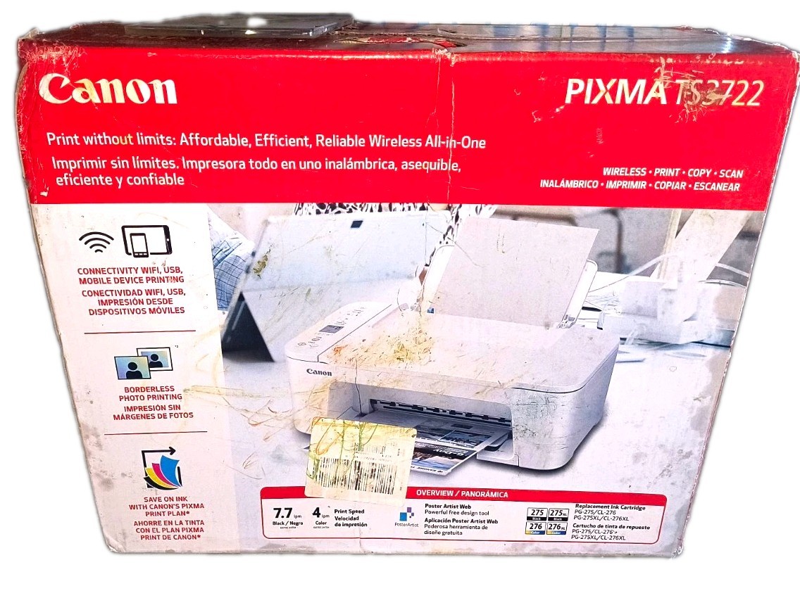 Canon PIXMA TS3722 Wireless Inkjet Color All-In-One w/ Scan Copy USB
