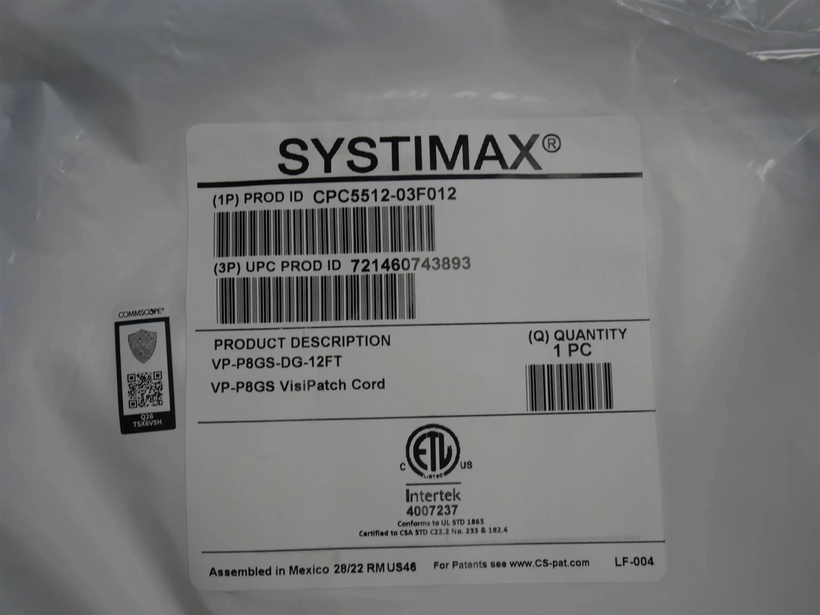 Lot 4 Commscope Systimax VP-P8GS-DG-12FT  - 