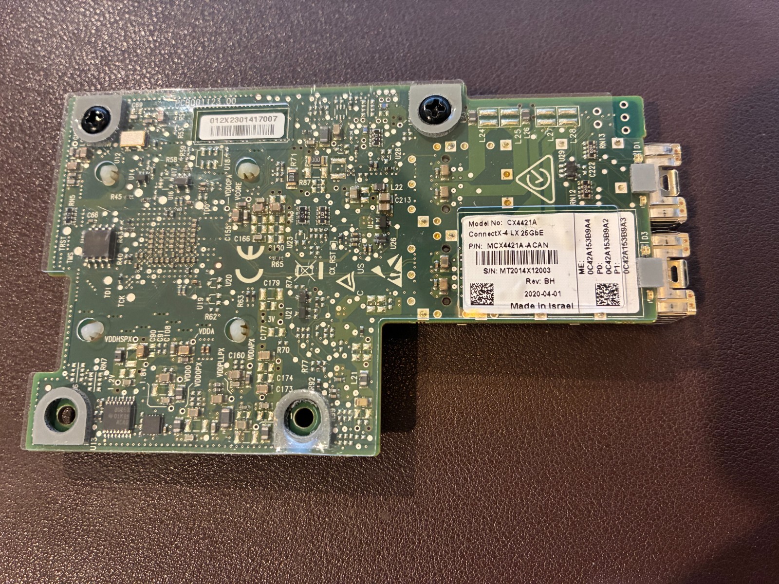 Mellanox MCX4421A-ACAN ConnectX-4 Lx Dual 25GbE SFP28 OCP 2.0 NIC Working Pull