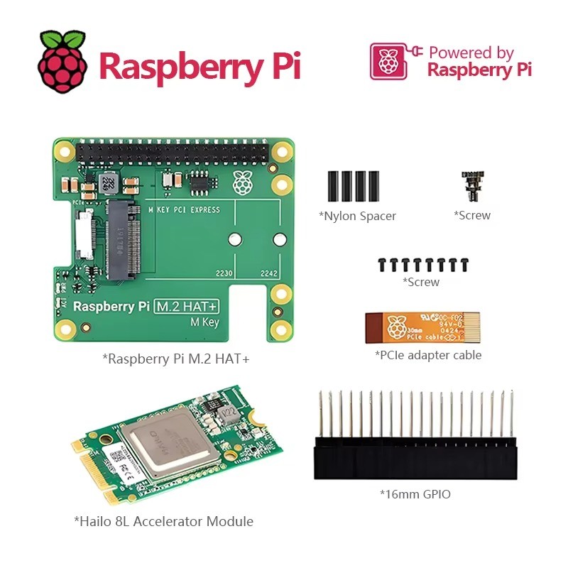 AI Accelerator Kit M.2 HAT+ with Hailo-8L for Raspberry Pi 5