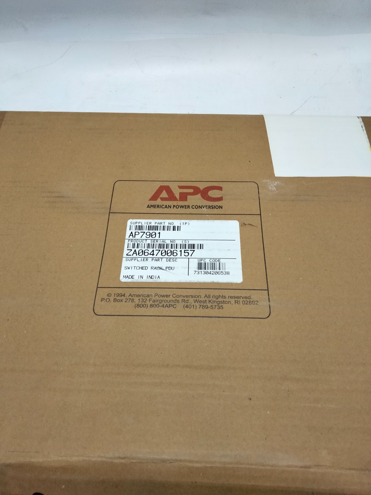 APC AP7901 Rack PDU, Switched, 1U, 20A, 120V, (8)5-20, NEMA L5-20P Plug
