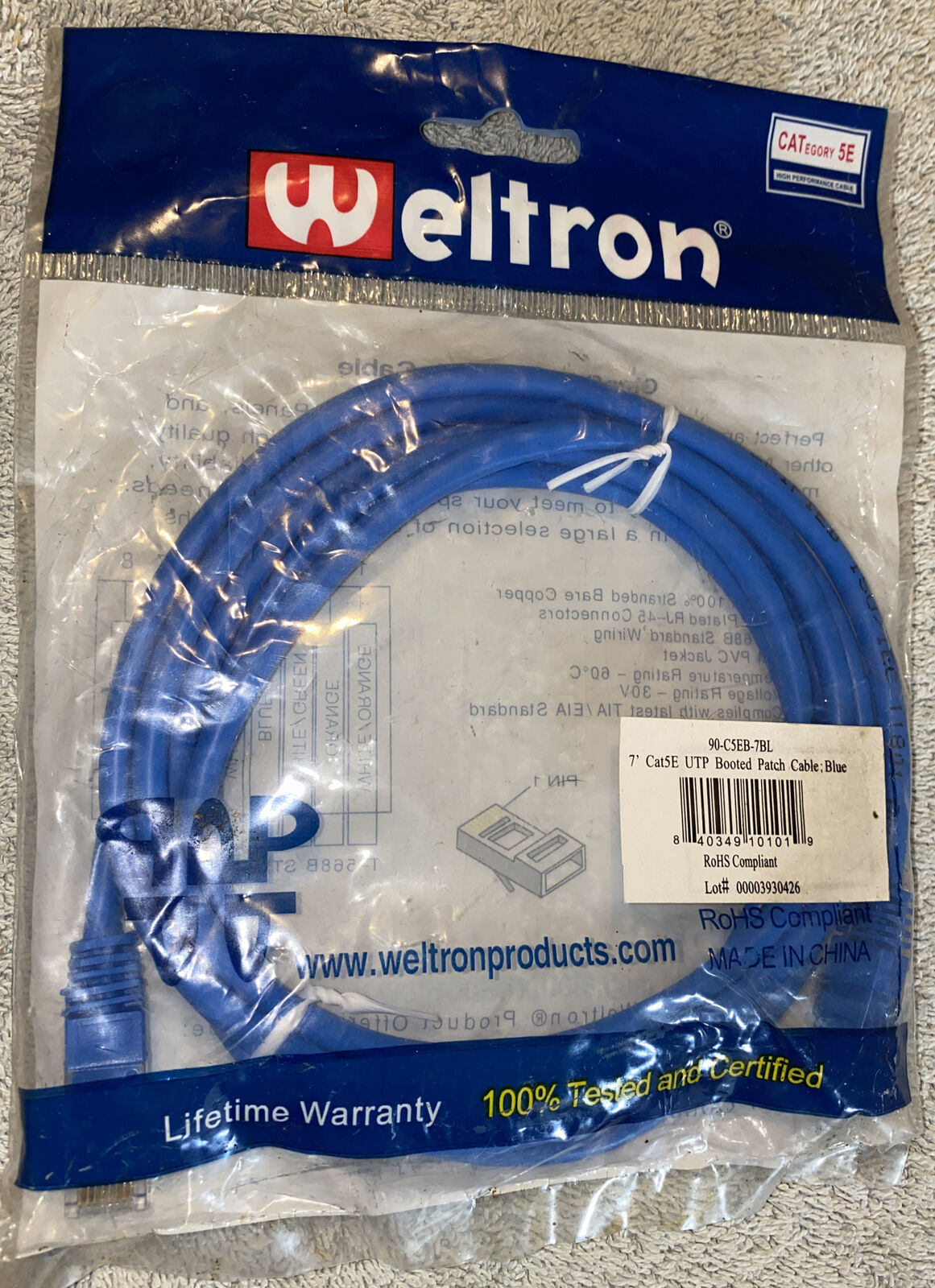 Weltron 90-C5EB-7BL Patch Cable NEW