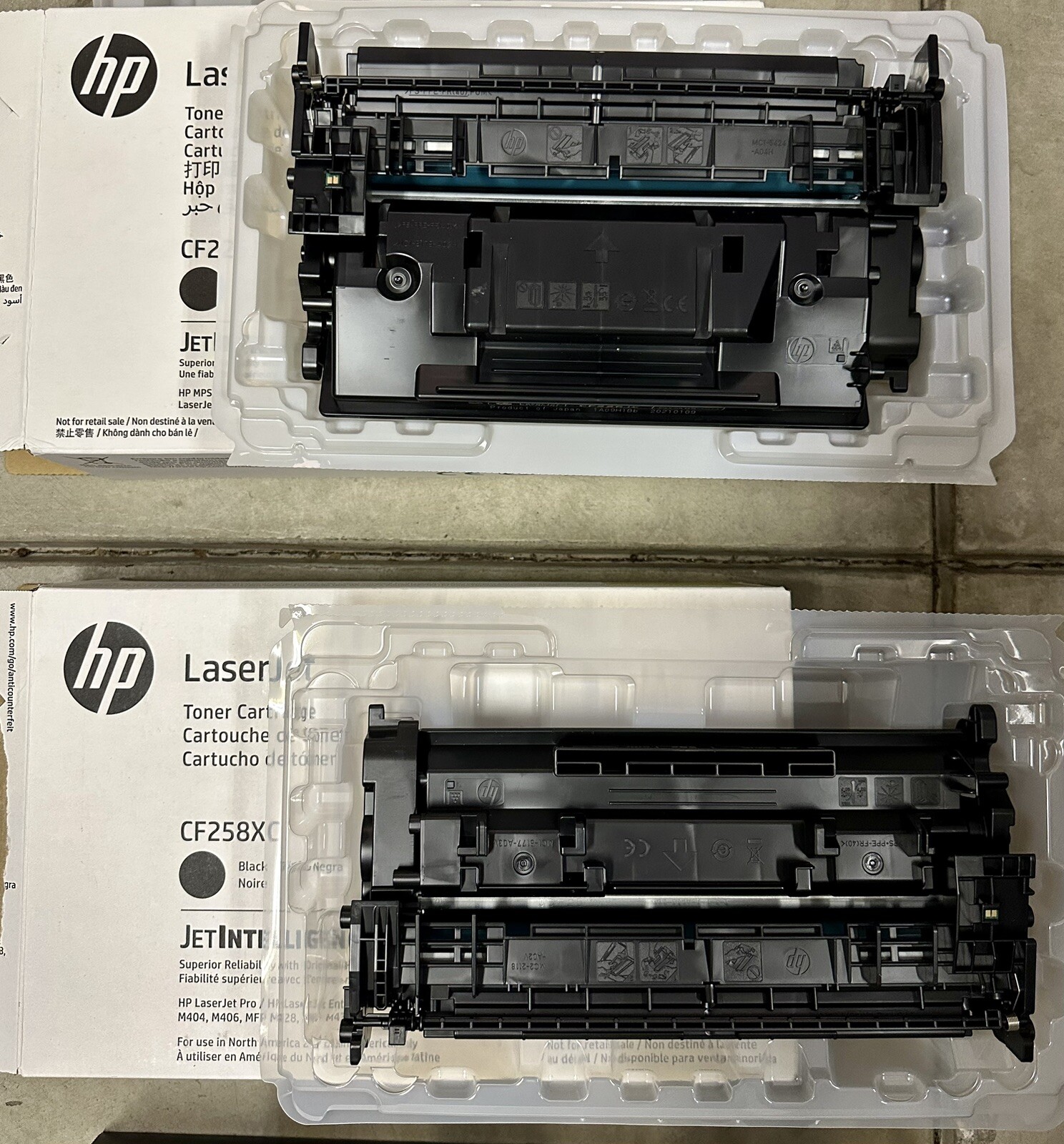 Lot of 2 Empty Virgin OEM HP  CF258XC and CF226JC Toner Cartridges LaserJet Pro