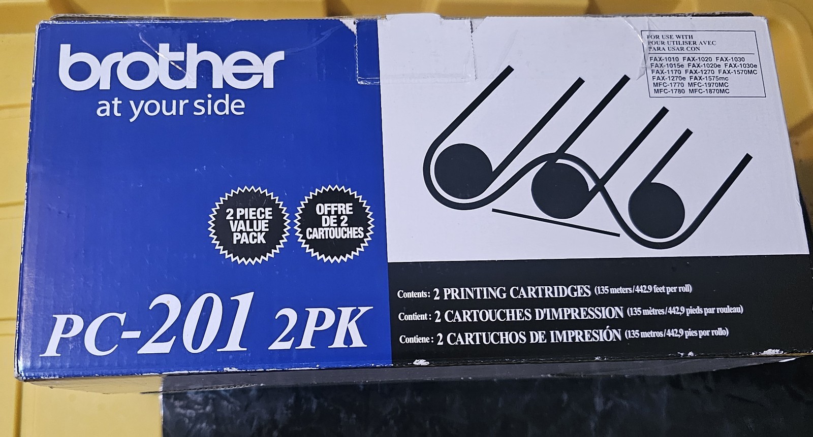 GENUINE - BROTHER PC-201 2-PACK BLACK PRINTING CARTRIDGES 