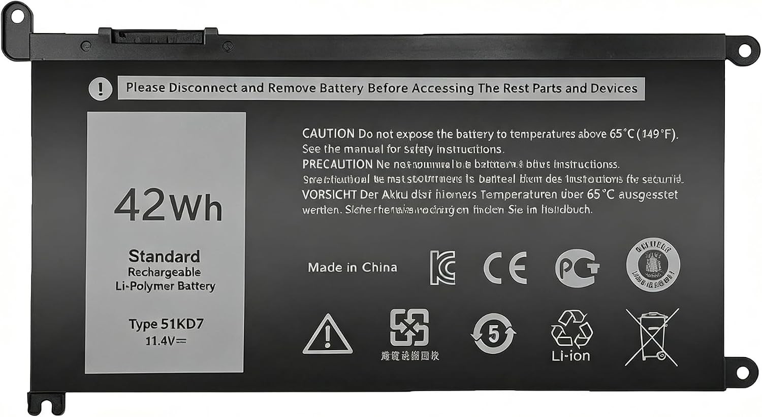 11.4V 42Wh 0Y07HK 51KD7 K5XWW 71TG4 Laptop Battery Compatible with Dell