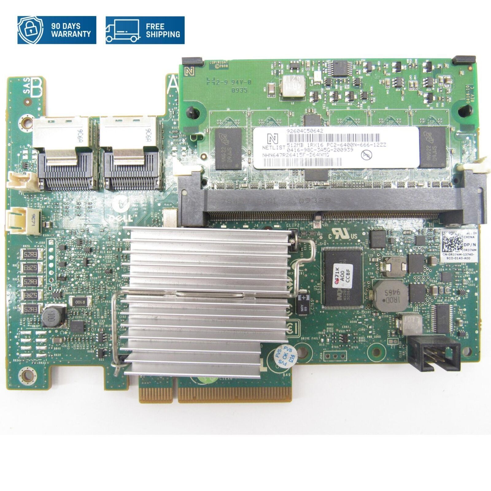 Dell 0R374M SAS Dual RAID Controller Card With NetList 512MB PC2-6400N PowerEdge