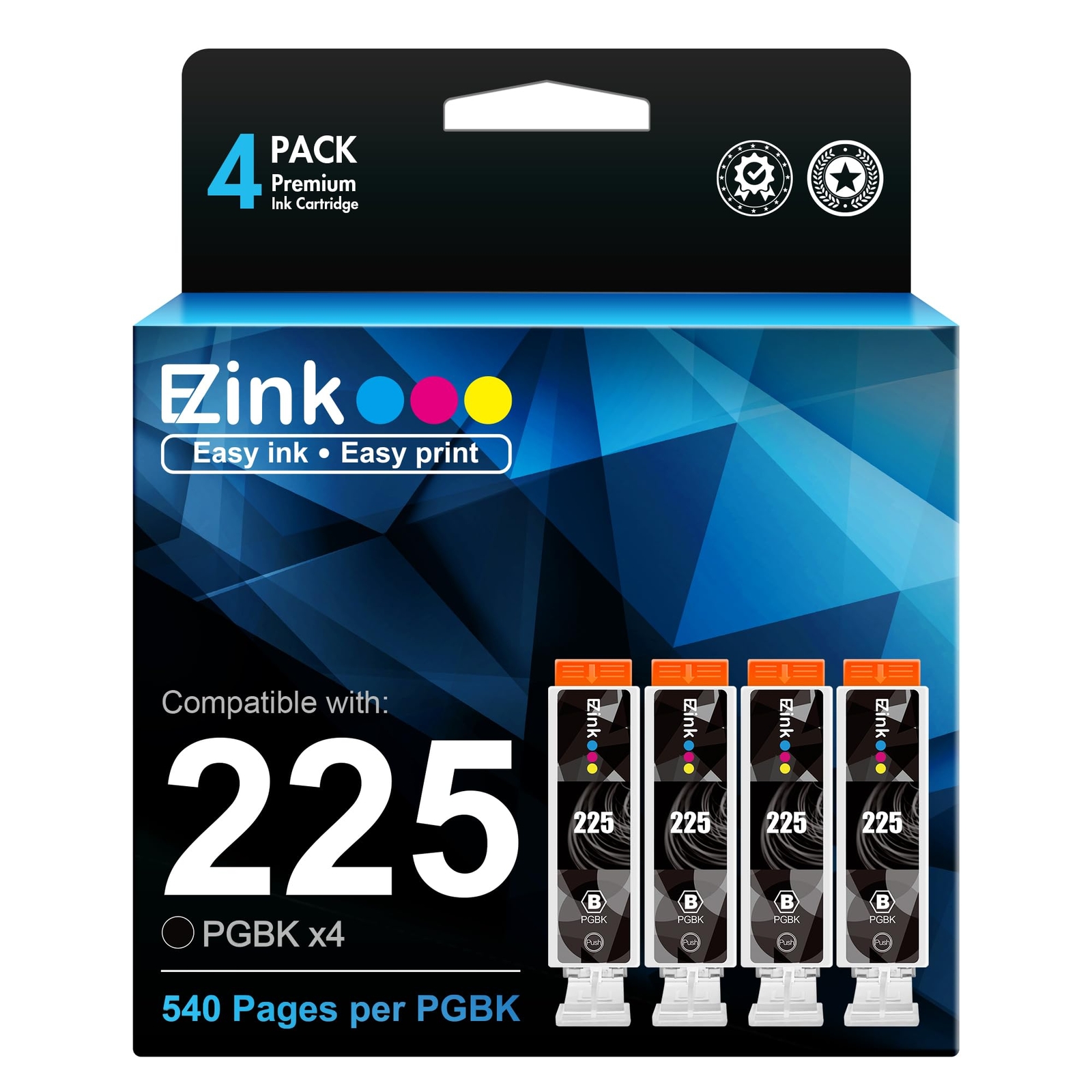 E Z Ink PGI 225 Black Ink Cartridges Compatible with Canon Printers 4 Pack