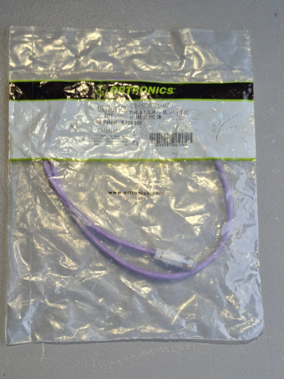 Brand New Sealed Ortronics MC5E03-07 Clarity CAT5E Modular Patch Cord Purple