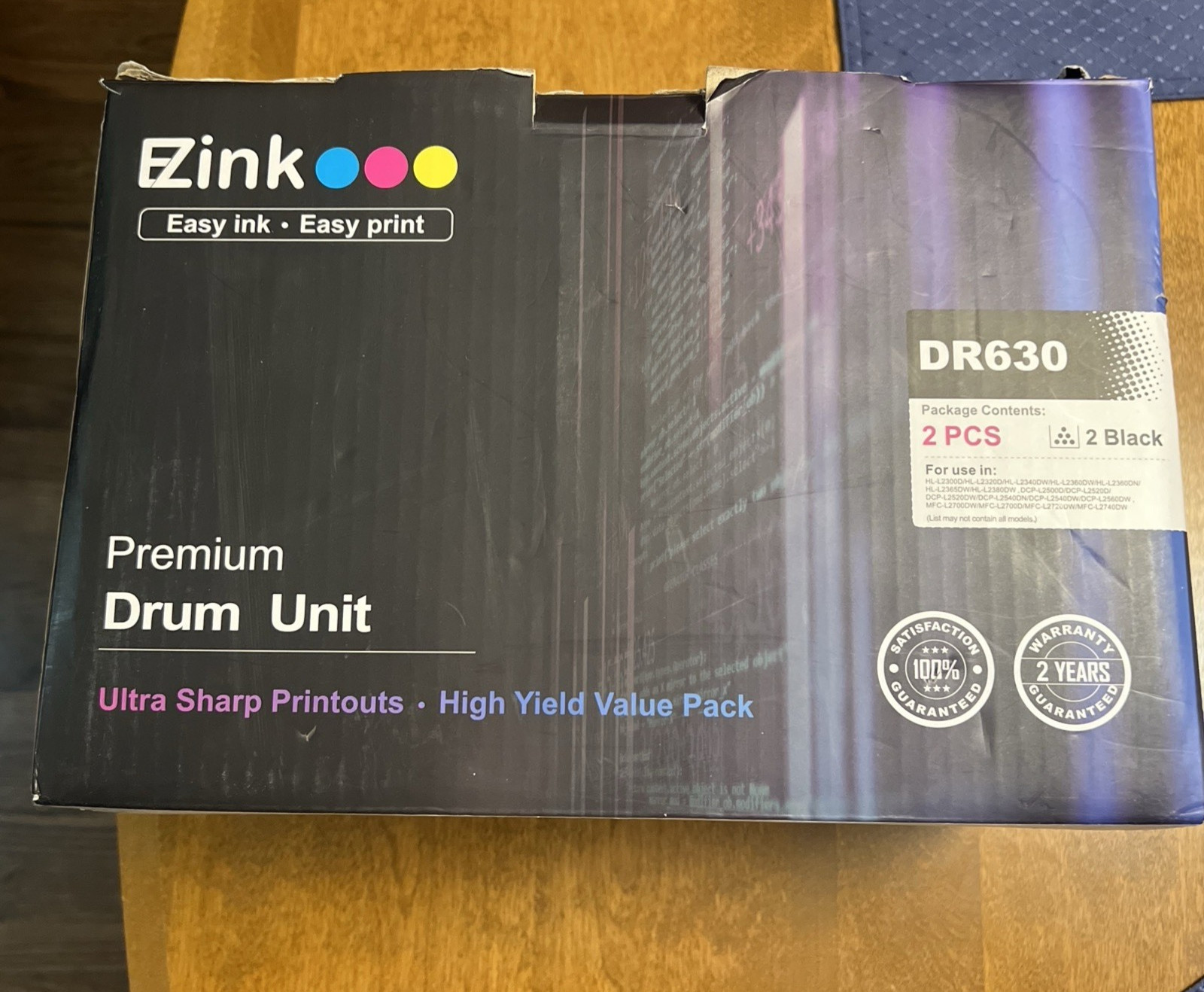 2 Pcs EZ-Ink Premium Drum Unit DR630 Black - Compatible with Brother Printers