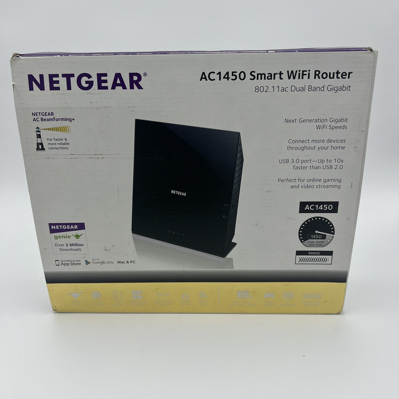 Netgear AC1450 975 Mbps 5-Port Gigabit Wireless AC Router Never Used Box Rough