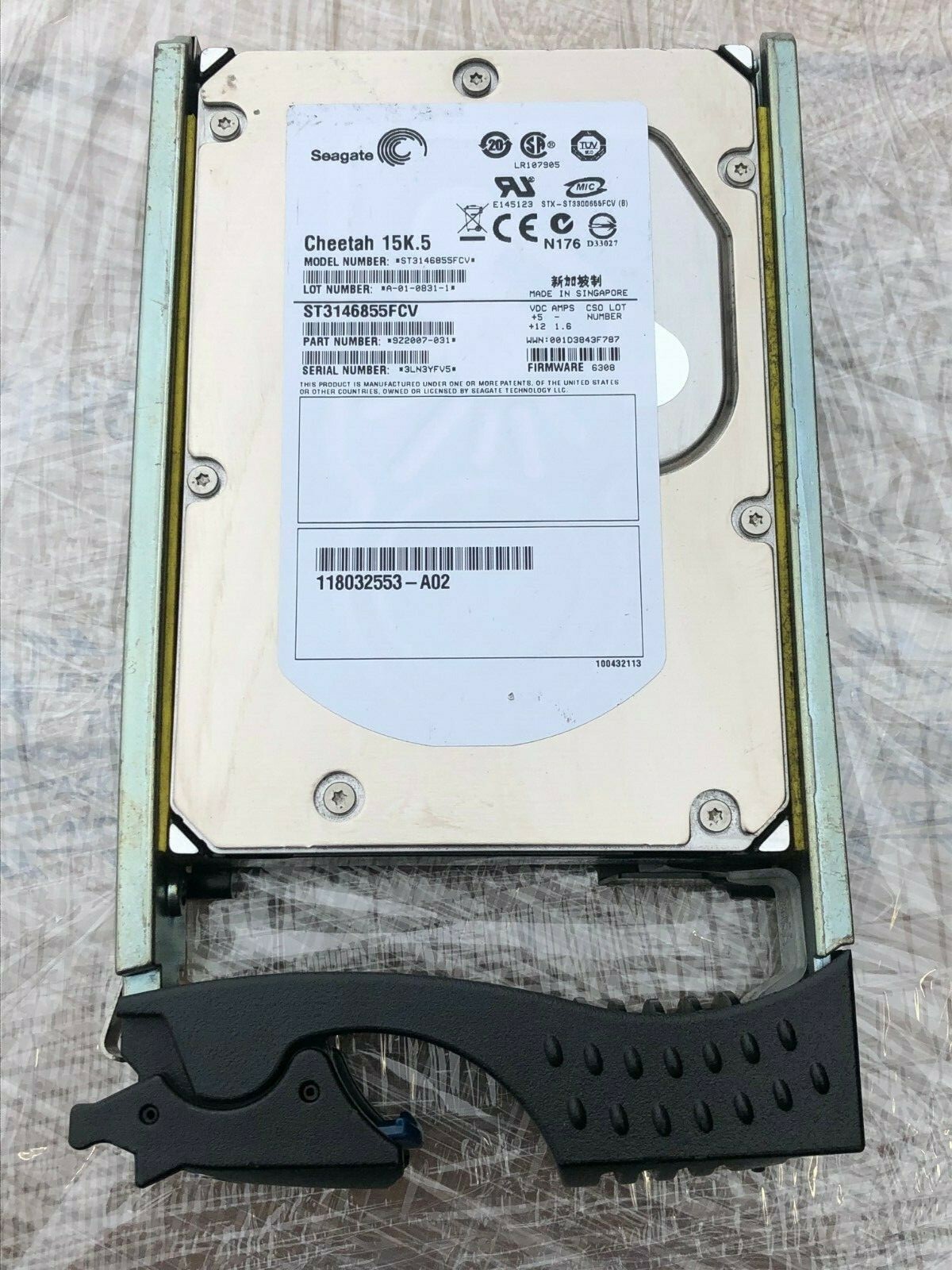 Seagate Cheetah ST3146855FCV 146GB 15K.5 3.5" Hard Drive Fiber 520 BPS 005048730