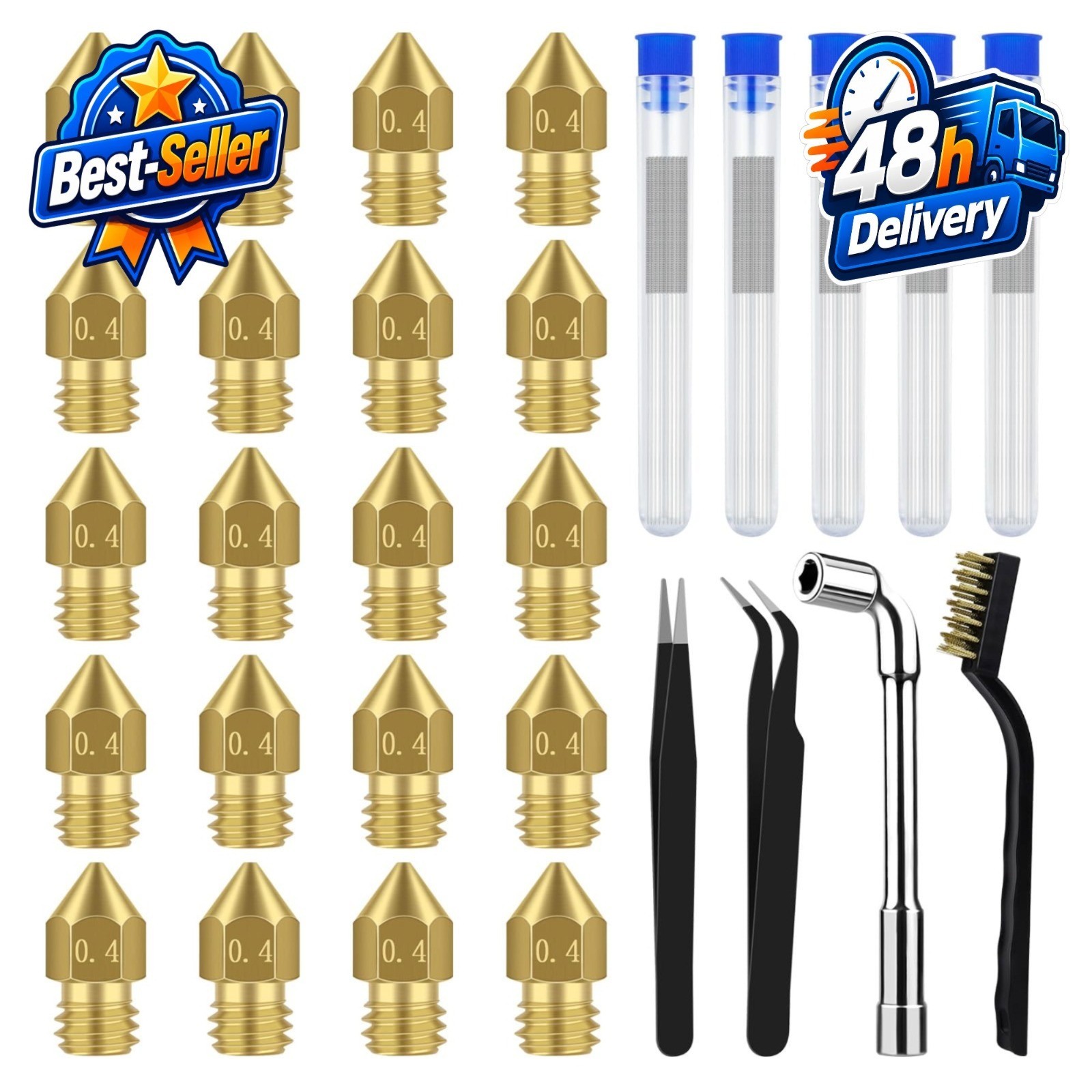 20 PCS MK8 Ender 3 V2 0.4MM Brass Nozzles & Cleaning Kit