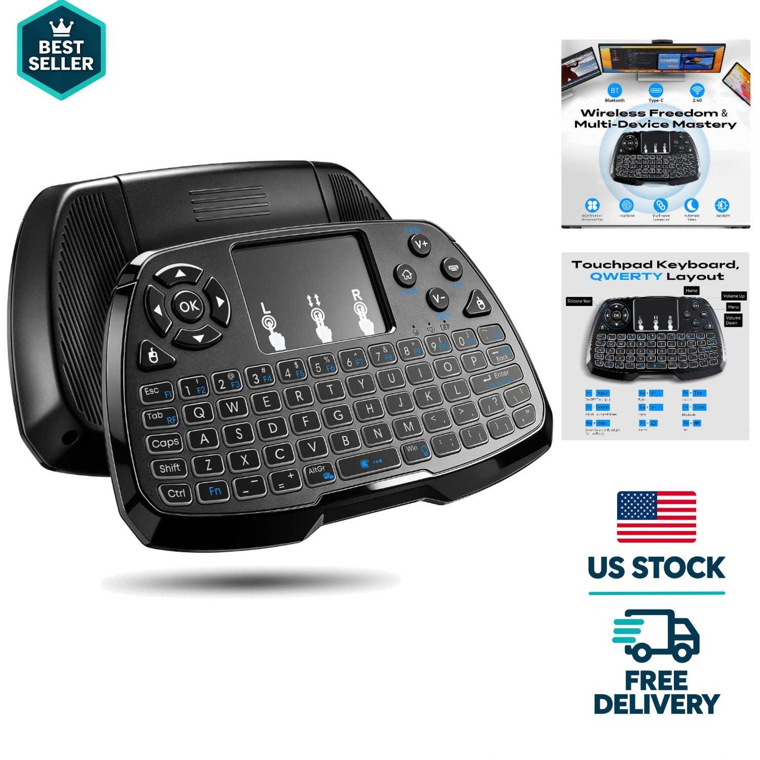 Handheld Wireless Keyboard & Touchpad with RGB Light - Compatible with Smart TVs